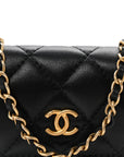 Lambskin Quilted Pearl Crush Flap With Chain Black