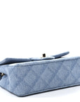 Printed Denim Quilted Mini Rectangular Flap Light Blue