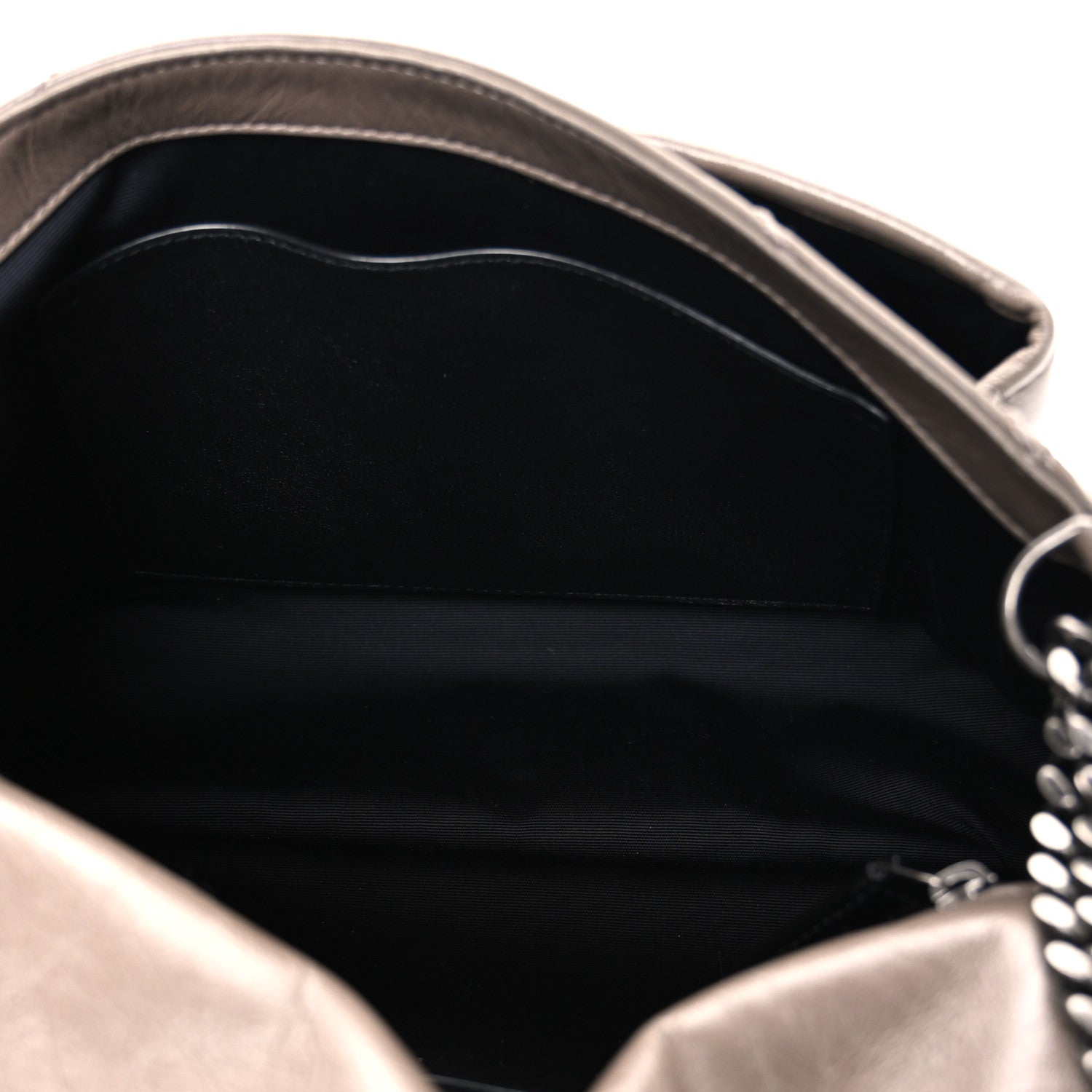 Crinkled Calfskin Matelasse Monogram Medium Niki Chain Satchel Greyish Brown
