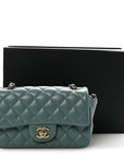 Lambskin Quilted Mini Rectangular Flap Green
