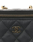 Caviar Quilted Small Vertical Coco Beauty Vanity Case With Chain Black