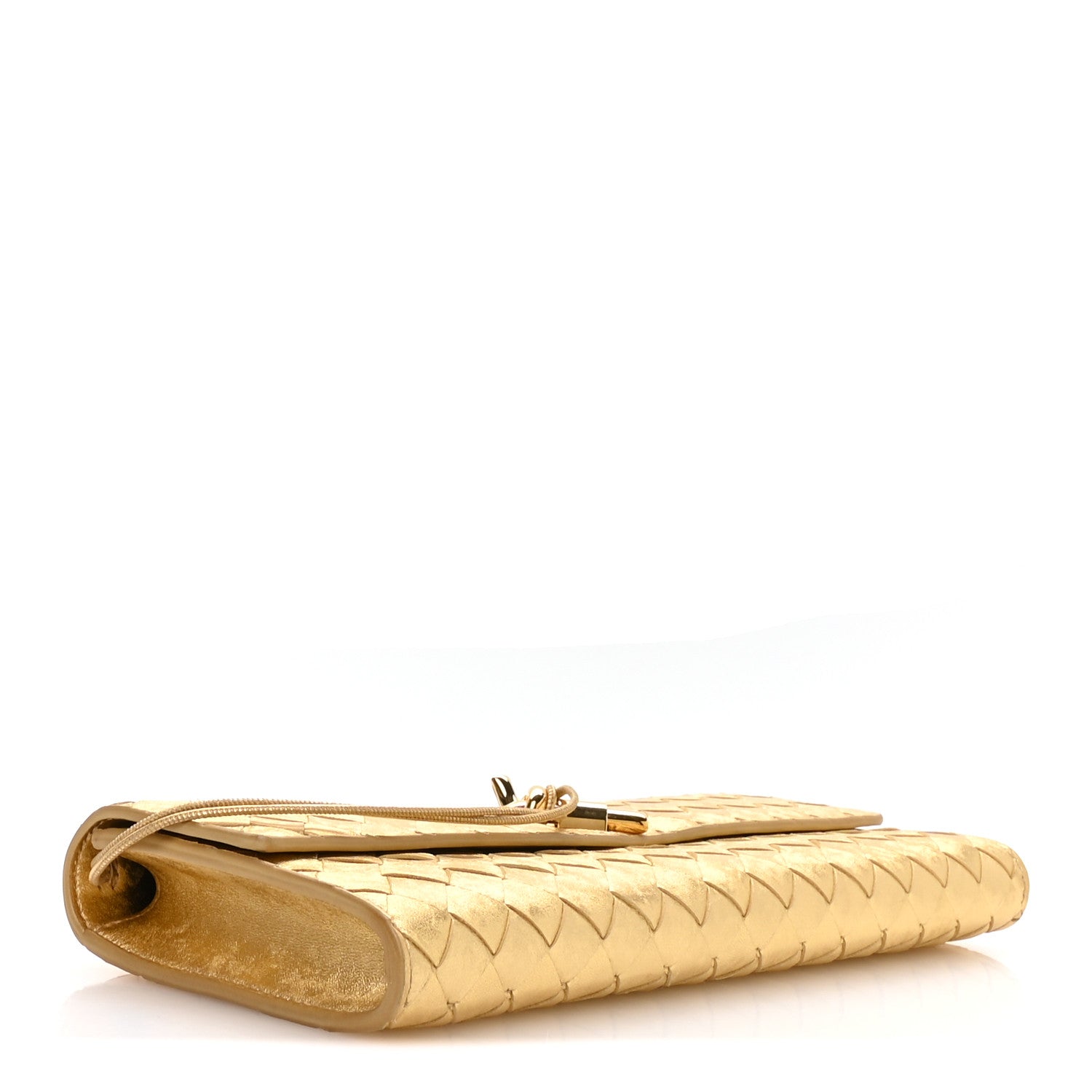 Metallic Satin Lambskin Intrecciato Long Andiamo Top Handle Clutch Gold