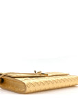 Metallic Satin Lambskin Intrecciato Long Andiamo Top Handle Clutch Gold