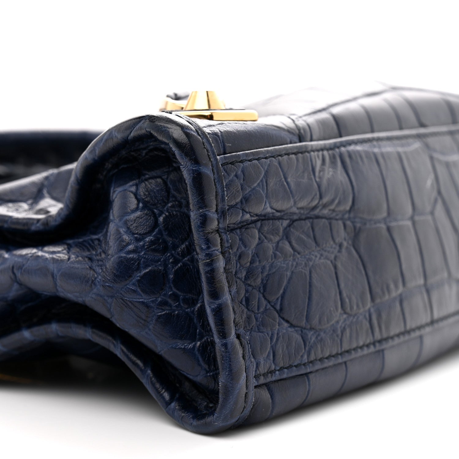 Calfskin Crocodile Embossed Gold Metallic Edge Hardware Mini City Bleu