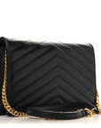 Calfskin Matelasse Chevron Monogram Envelope Chain Wallet Black