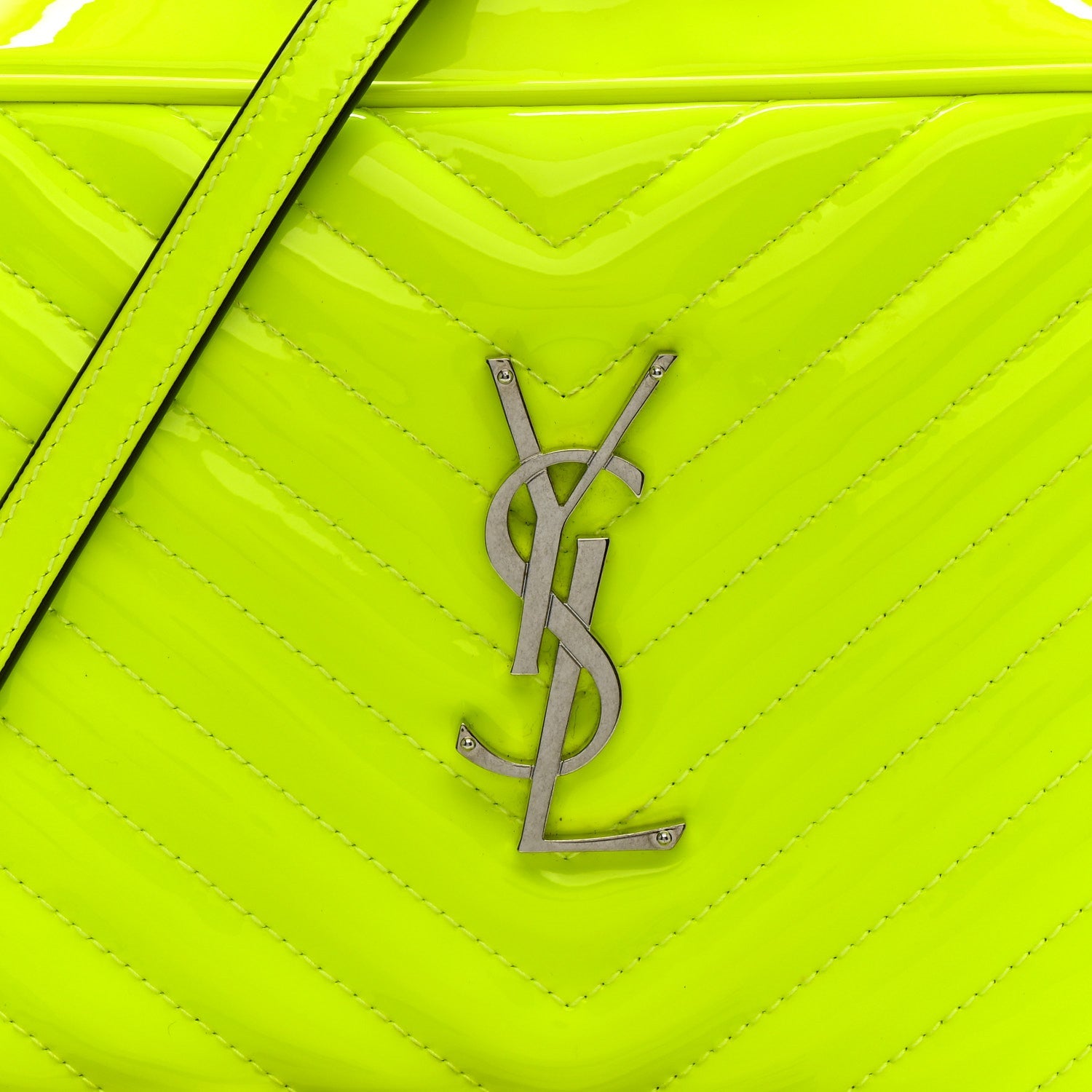 Patent Calfskin Matelasse Monogram Lou Camera Bag Neon Yellow