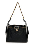 Braided Raffia Calfskin Small CHNL 25 Handbag Black White