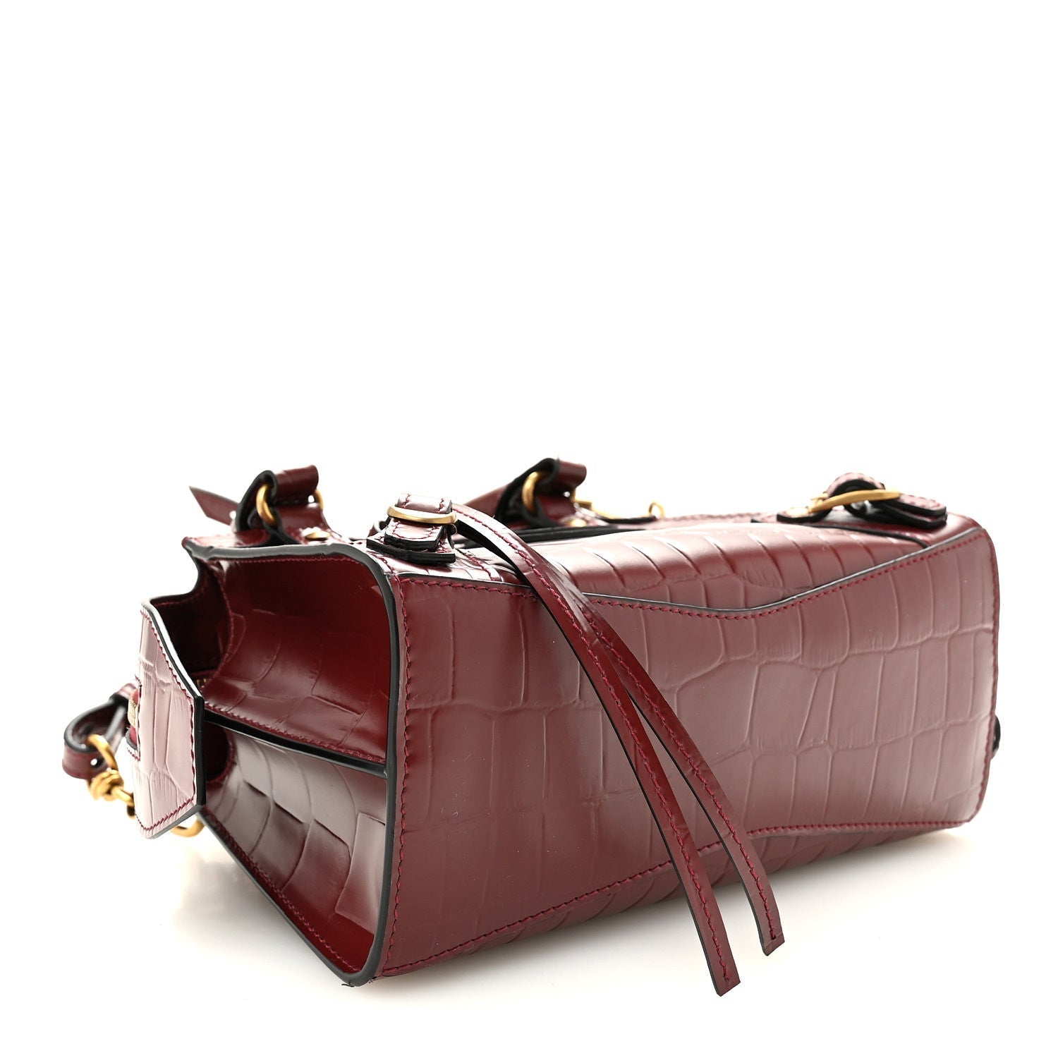 Semi Shiny Calfskin Crocodile Embossed Neo Classic Gold Hardware Mini City Dark Red