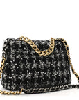 Tweed Quilted Large CHNL 19 Flap Black Silver Ecru