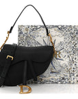 Grained Calfskin Saddle Bag With Strap Black