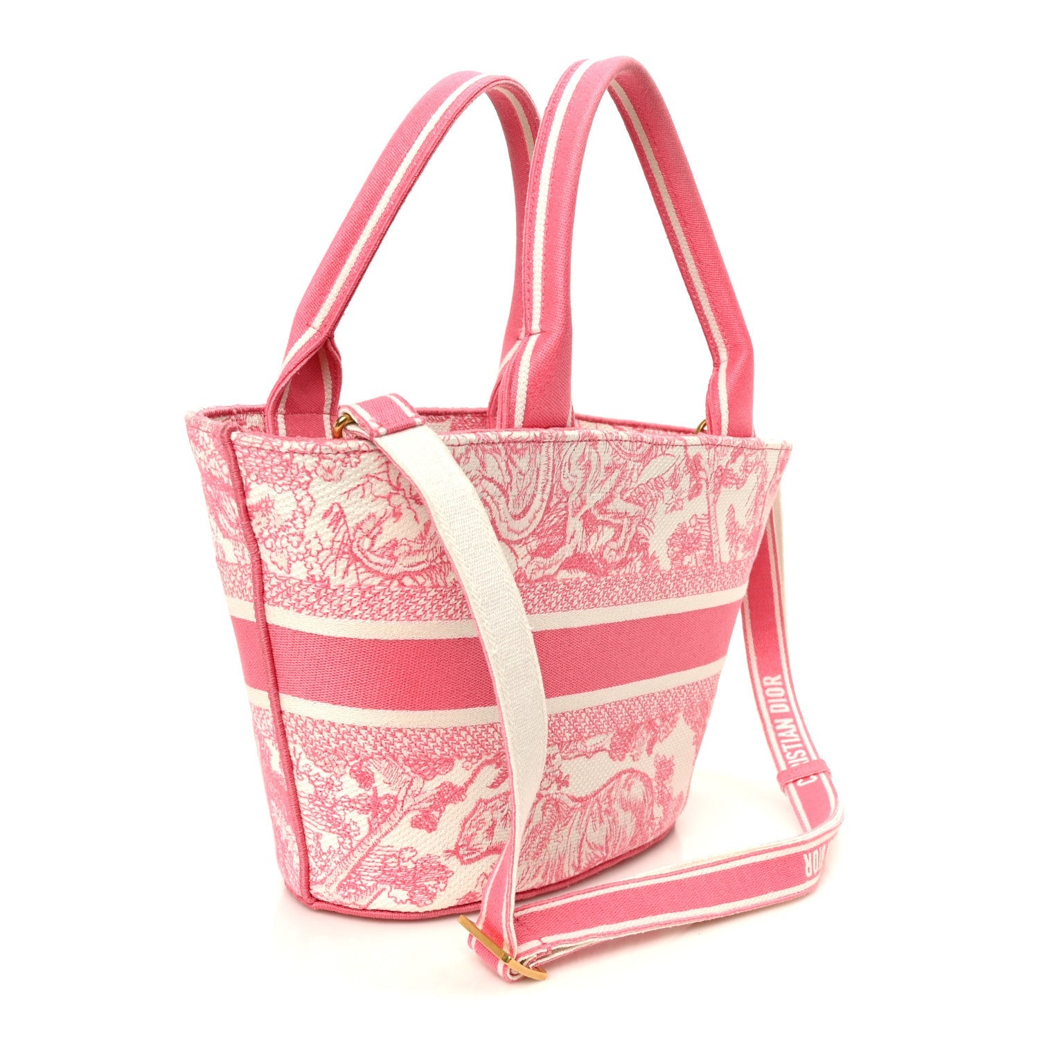 Canvas Embroidered D1ORiviera Toile De Jouy Panier Chapeau Tote Peony Pink