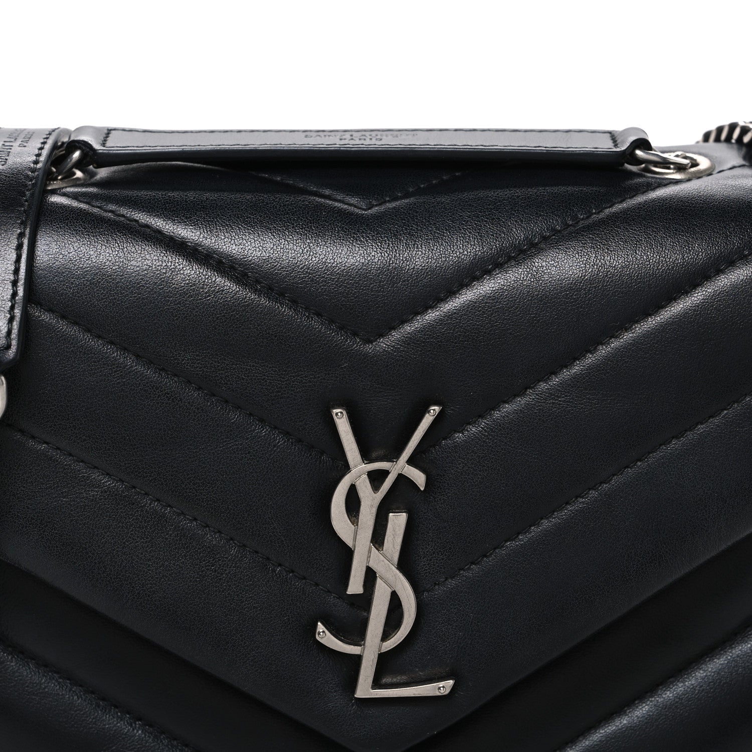 Calfskin Y Quilted Monogram Small Loulou Chain Satchel Black