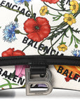 X GCCI Canvas Boarded Plutone Calfskin Flora Logo Print Small Hourglass Top Handle Bag White Multicolor Black