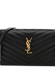 Grain De Poudre Matelasse Chevron Monogram Envelope Chain Wallet Black