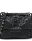 Crinkled Calfskin Matelasse Monogram Medium Niki Chain Satchel Black