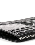 Shiny Porosus Crocodile Lisse Kelly Cadena Clutch Black