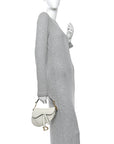 Grained Calfskin Mini Saddle Bag White