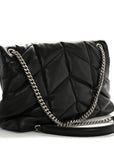 Lambskin Quilted Medium Loulou Puffer Monogram Chain Satchel Black