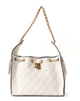 Braided Raffia Calfskin Quilted Small CHNL 25 Handbag White Black
