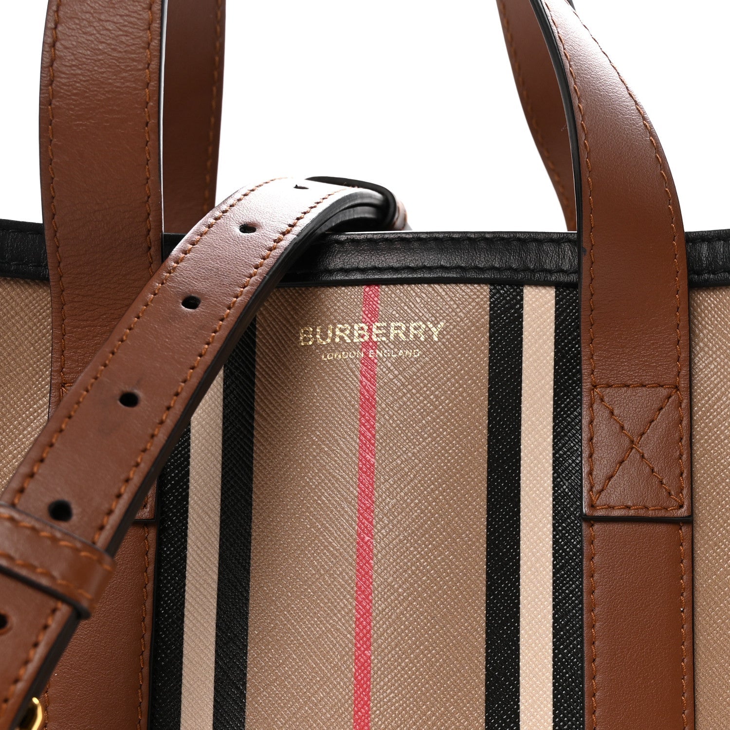 E-Canvas Stripe Small Portrait Tote Bag Archive Beige