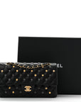 Lambskin Quilted Studded Medium Double Flap Black
