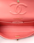 Iridescent Lambskin Quilted Medium Double Flap Pink