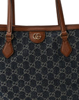 New Denim GG Monogram Medium Ophidia Shopping Tote Blue Tea Cuir