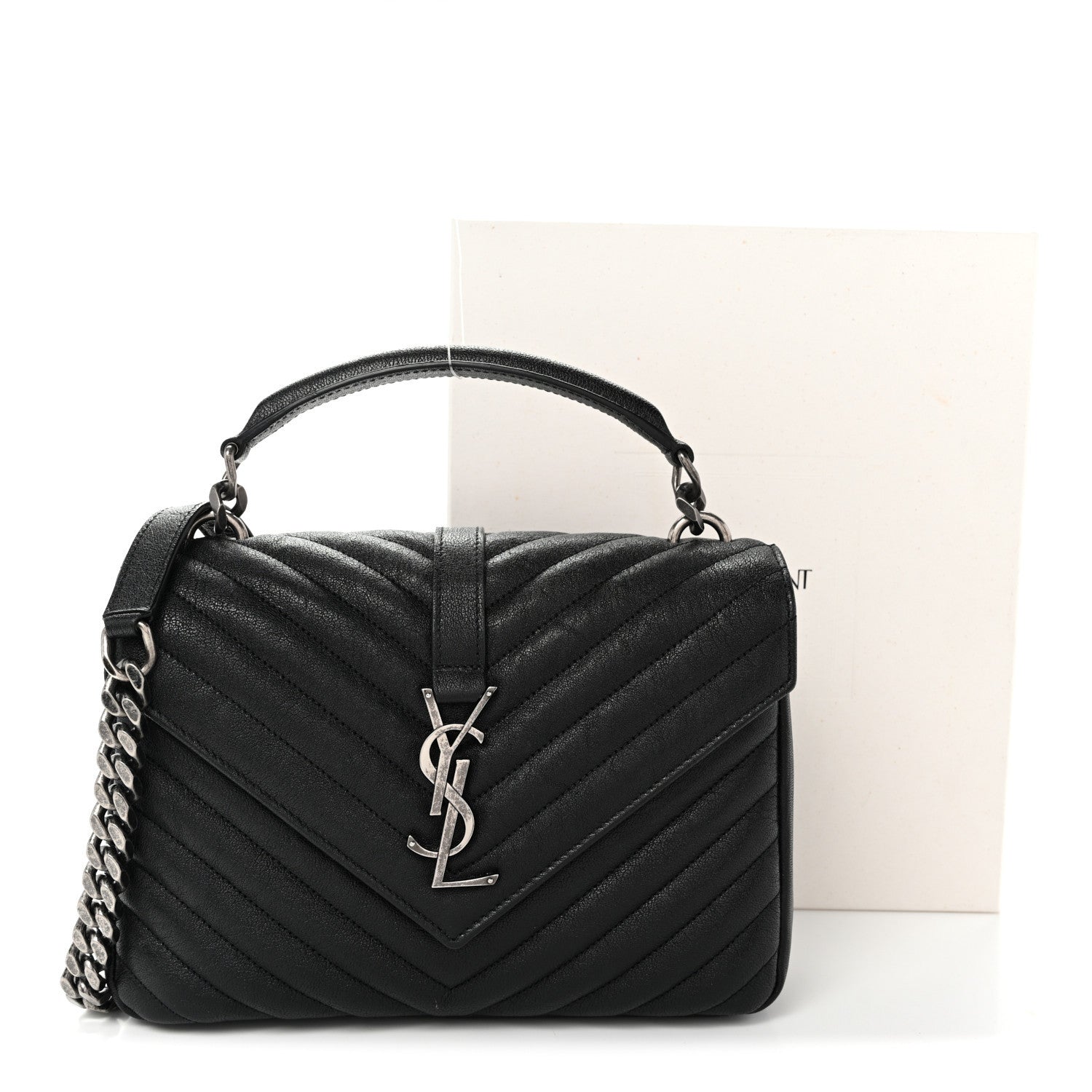 Sheepskin Matelasse Chevron Monogram Medium College Bag Black