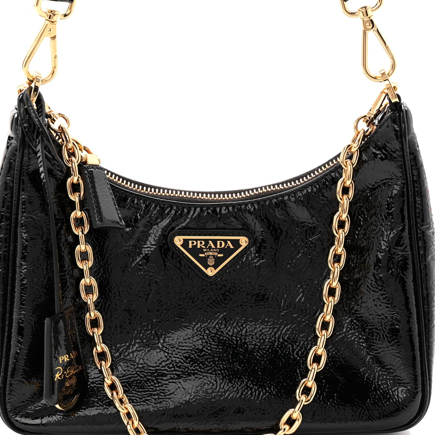 Patent Naplak Re-Edition 2005 Shoulder Bag With Charm Black