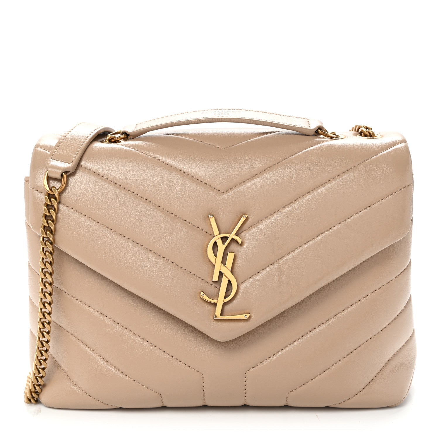 Calfskin Y Quilted Monogram Small Loulou Chain Satchel Dark Beige