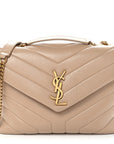 Calfskin Y Quilted Monogram Small Loulou Chain Satchel Dark Beige