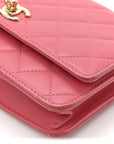 Lambskin Quilted Trendy CC Wallet On Chain WOC Bright Pink