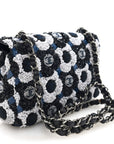 Satin Sequin Embellished Flower Mini Rectangular Flap Black White Blue