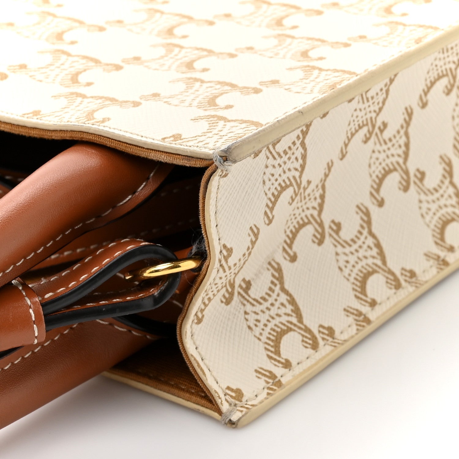 Triomphe Canvas Calfskin Mini Vertical Cabas White