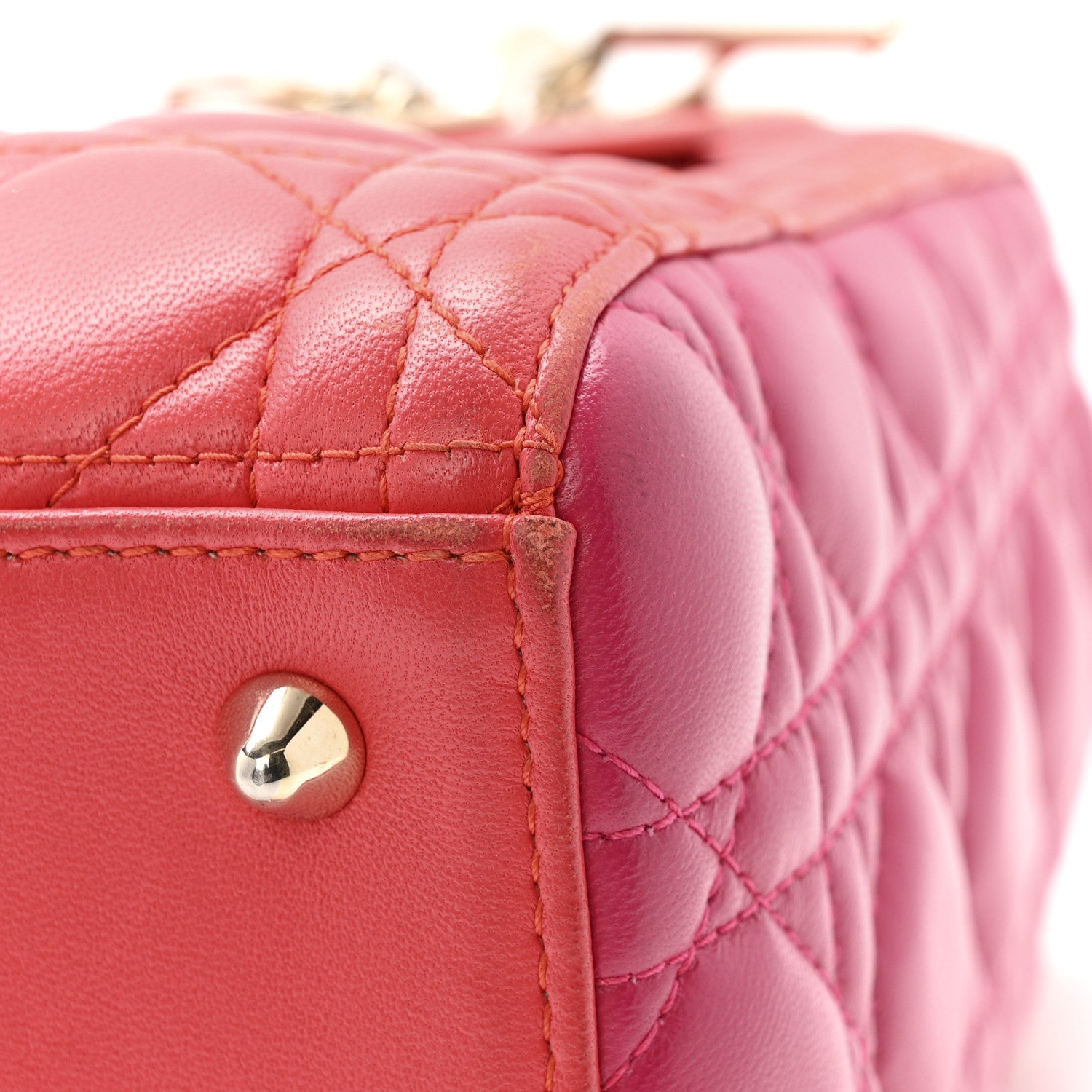 Lambskin Cannage Medium Bi-Color Lady D1OR Orange Fuchsia