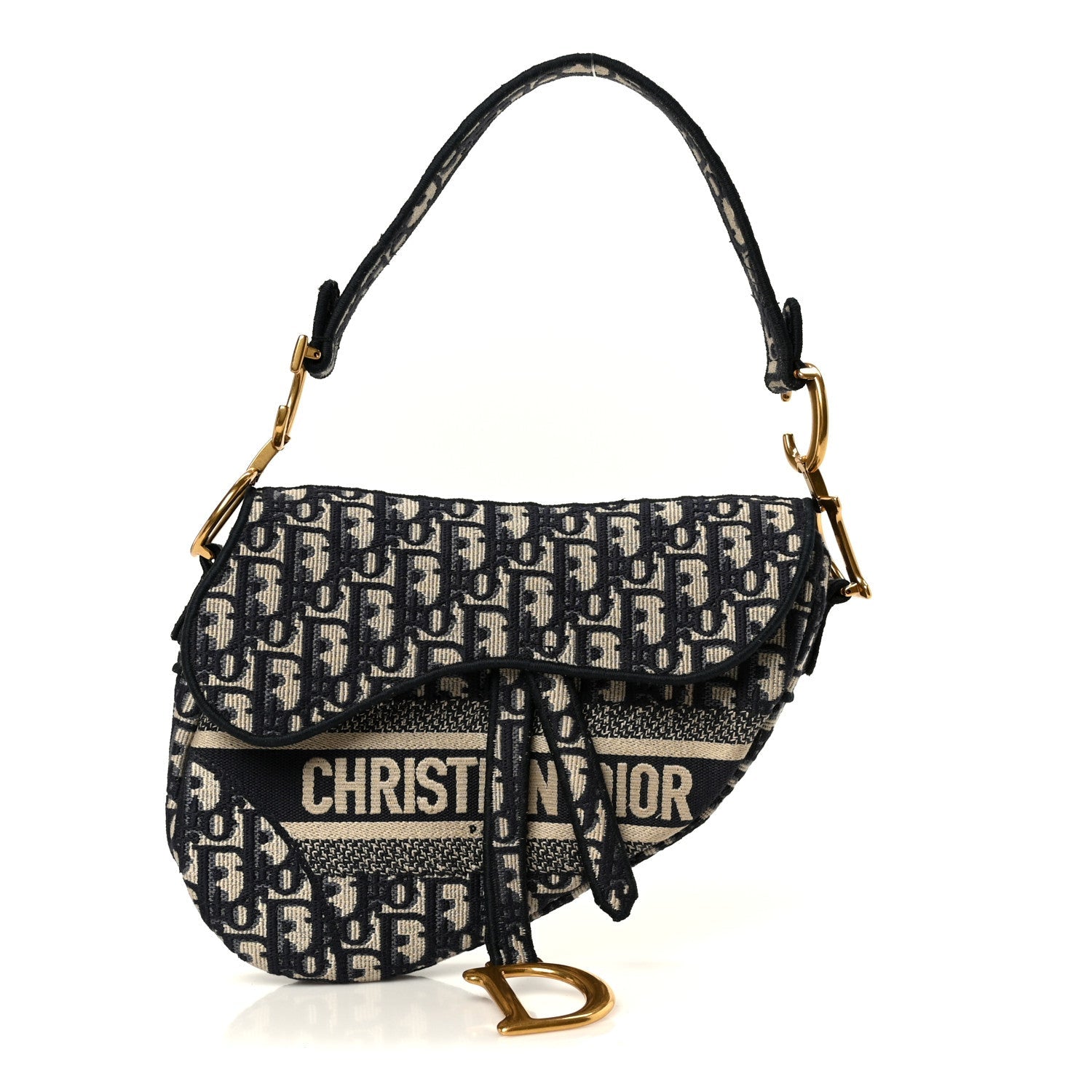 Oblique Embroidered Saddle Bag Blue