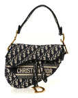 Oblique Embroidered Saddle Bag Blue