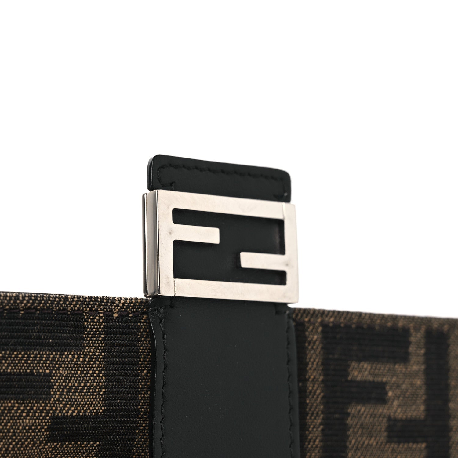 Recycled Fabric Jacquard Vitello Grace FF 1974 Baguette Belt Pouch Tobacco Moro Black