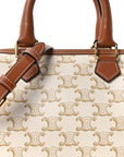 Triomphe Canvas Calfskin Small Boston Bag White