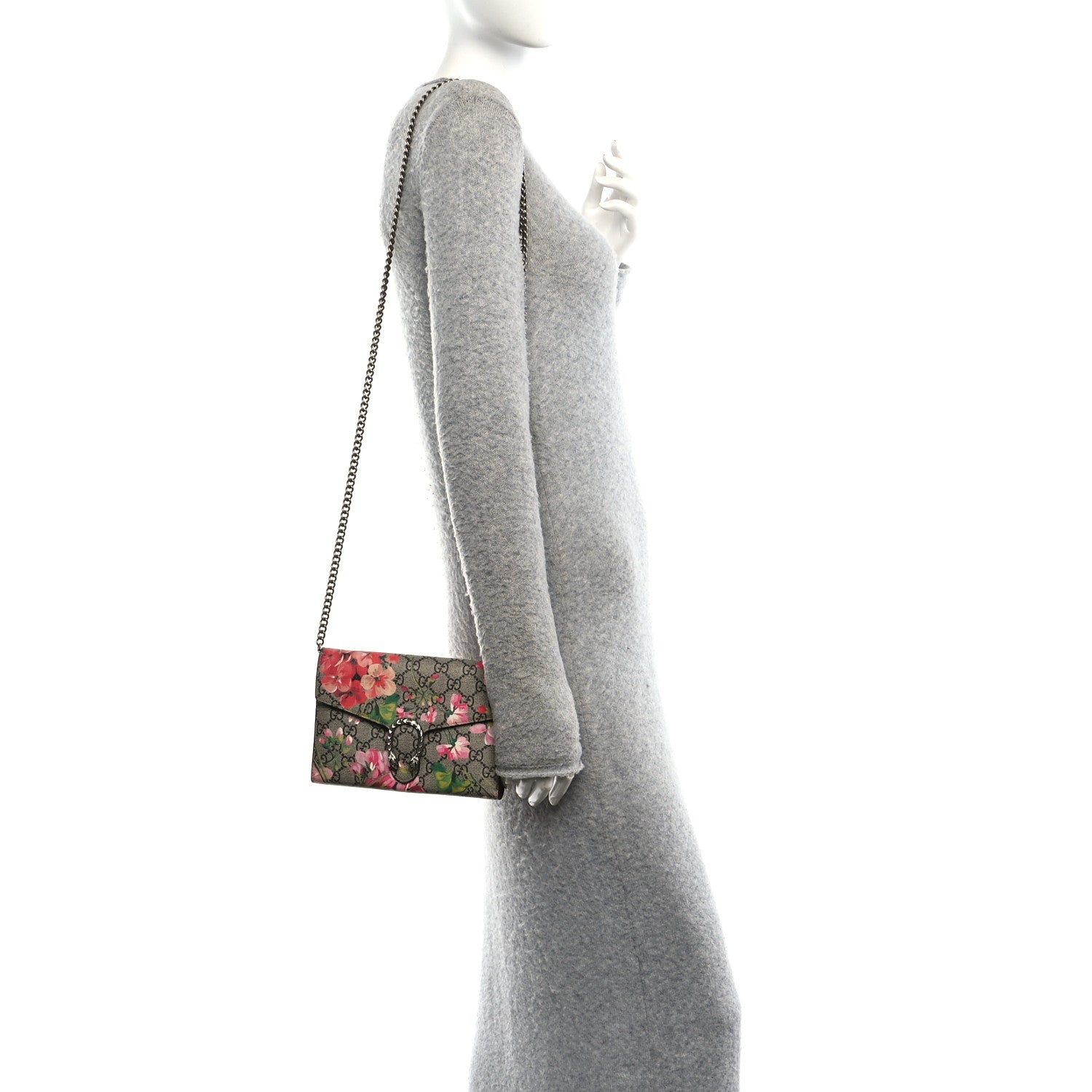 GG Supreme Monogram Blooms Mini Dionysus Chain Wallet Beige Multicolor Dry Rose