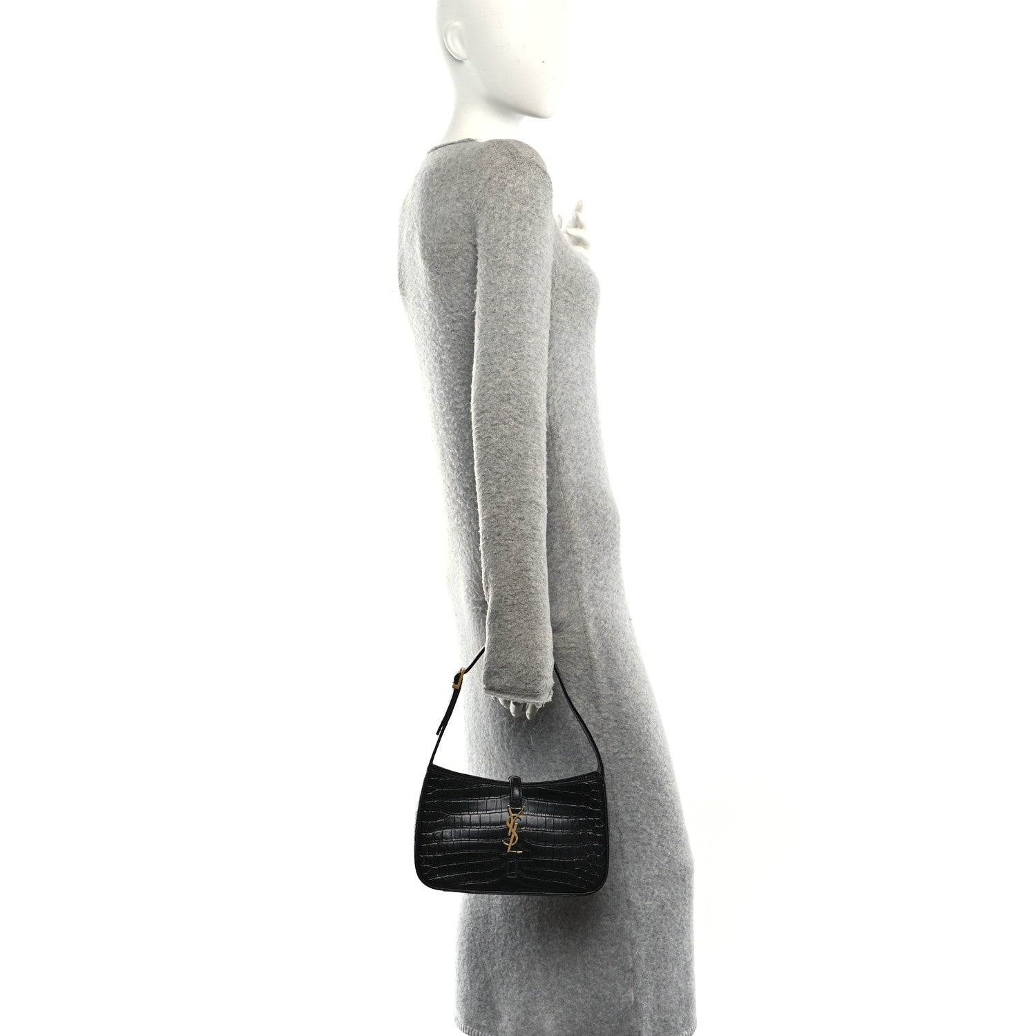 Calfskin Crocodile Embossed LE 5 A 7 Hobo Black