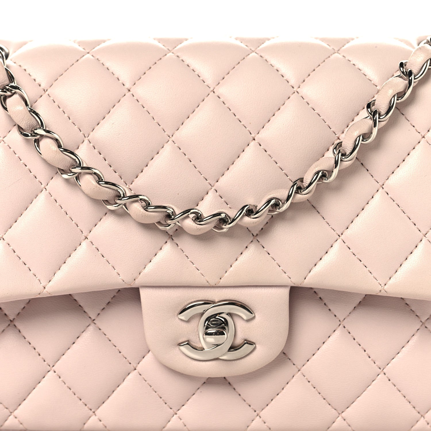 Lambskin Quilted Medium Double Flap Light Pink