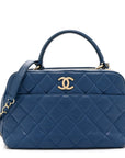 Lambskin Quilted Medium Trendy CC Bowling Bag Blue