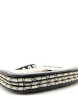 GG Supreme Monogram Textured Dollar Calfskin Web Medium Blondie Top Handle Shoulder Flap Bag Beige Blue