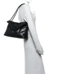 Lambskin Quilted Monogram Monochrome Medium Loulou Puffer Chain Satchel Black