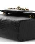 Lizard Embossed Crystal Embellished DG Millennials Mini Crossbody Bag Black