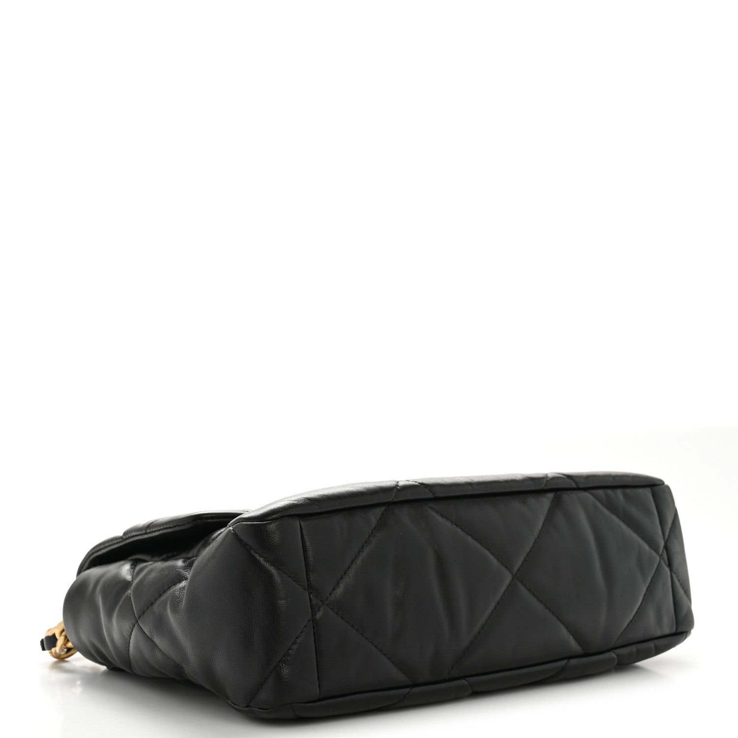 Shiny Goatskin Quilted Large CHNL 19 Flap Black