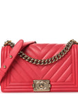 Calfskin Chevron Quilted Medium Boy Flap Pink