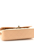 Caviar Quilted Medium Double Flap Beige