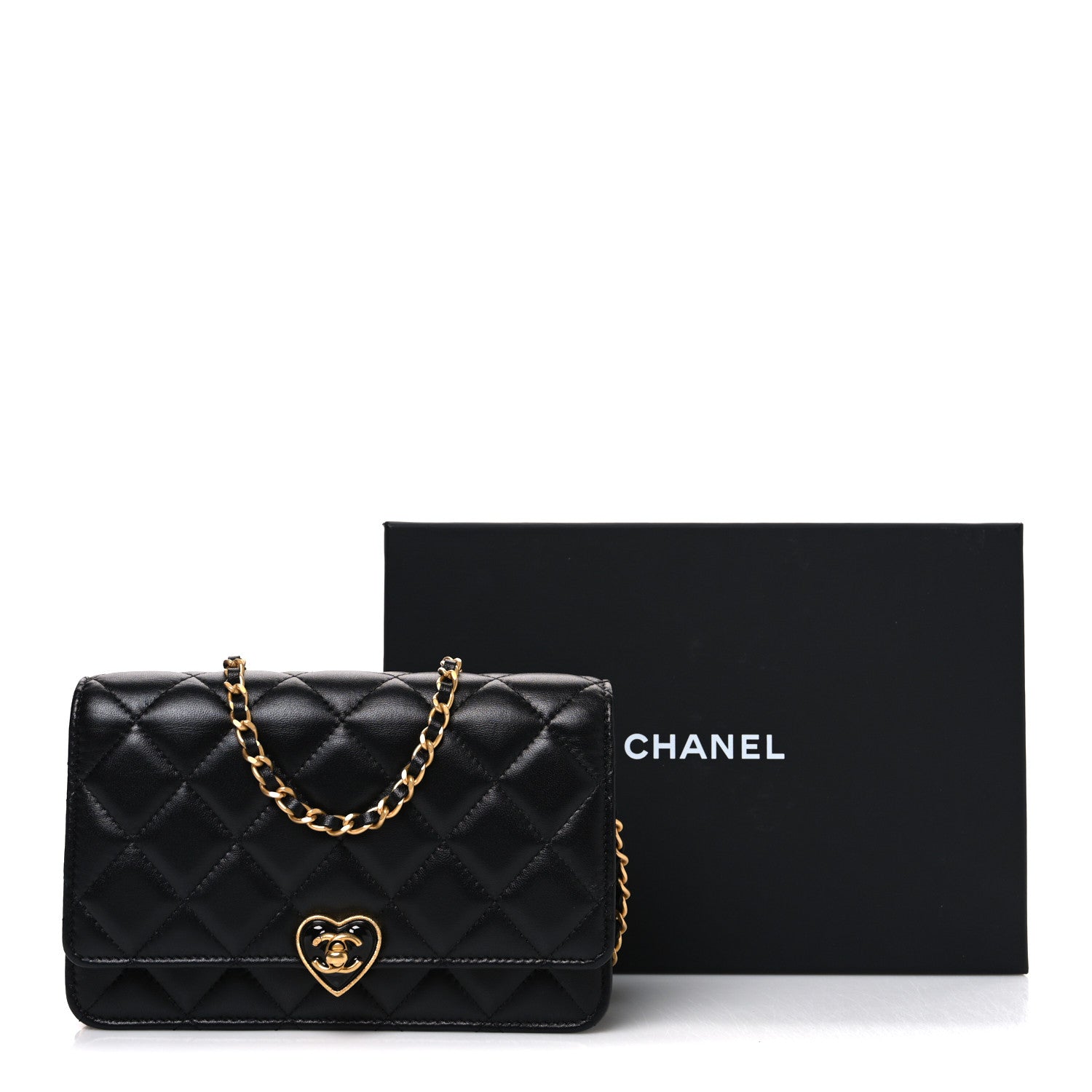 Lambskin Plexiglass Quilted Coco Love Wallet On Chain WOC Black